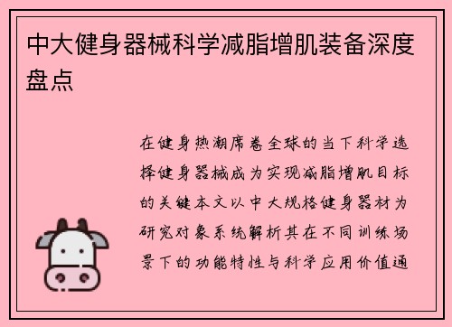 中大健身器械科学减脂增肌装备深度盘点